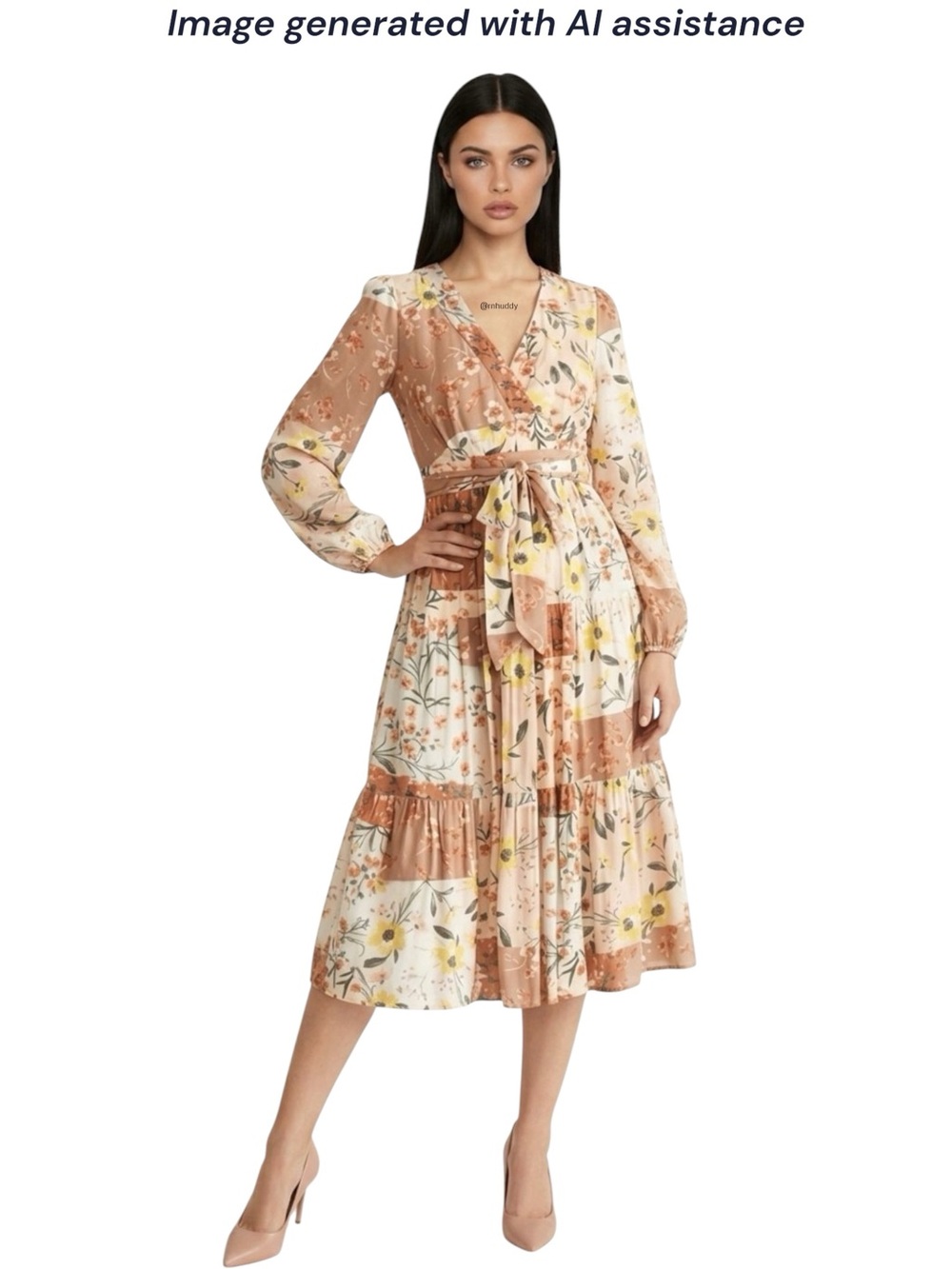 Fate M mixed print surplice belted dress